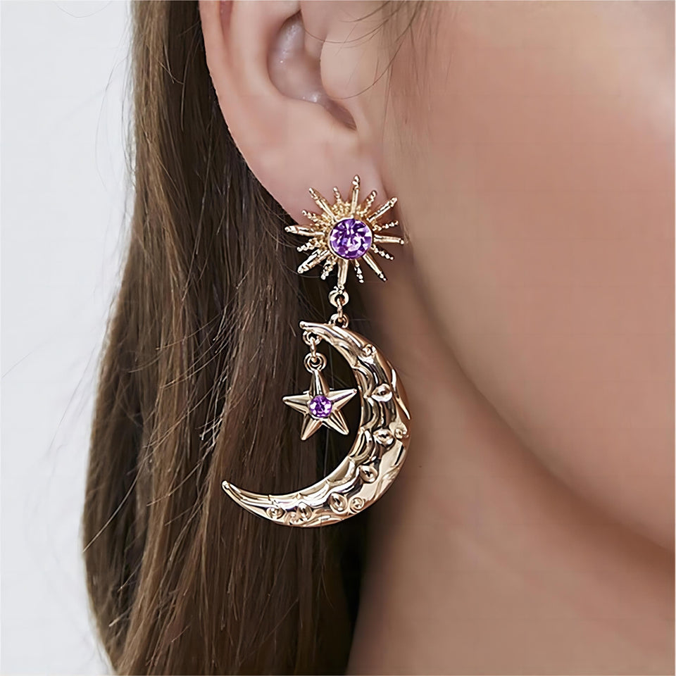 ASOS DESIGN earrings with moon and sun drop in gold tone | ASOS