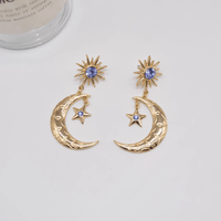 Thumbnail for Crystal Inlaid Sun Star Moon Phase Dangle Earrings - ArtGalleryZen