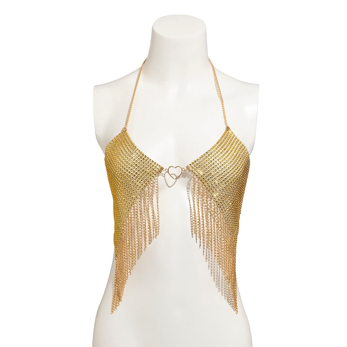 Crystal Mesh Body Chain Bra with Rhinestone Inlay and Tassel Detail - 18k  Gold Silver Plated