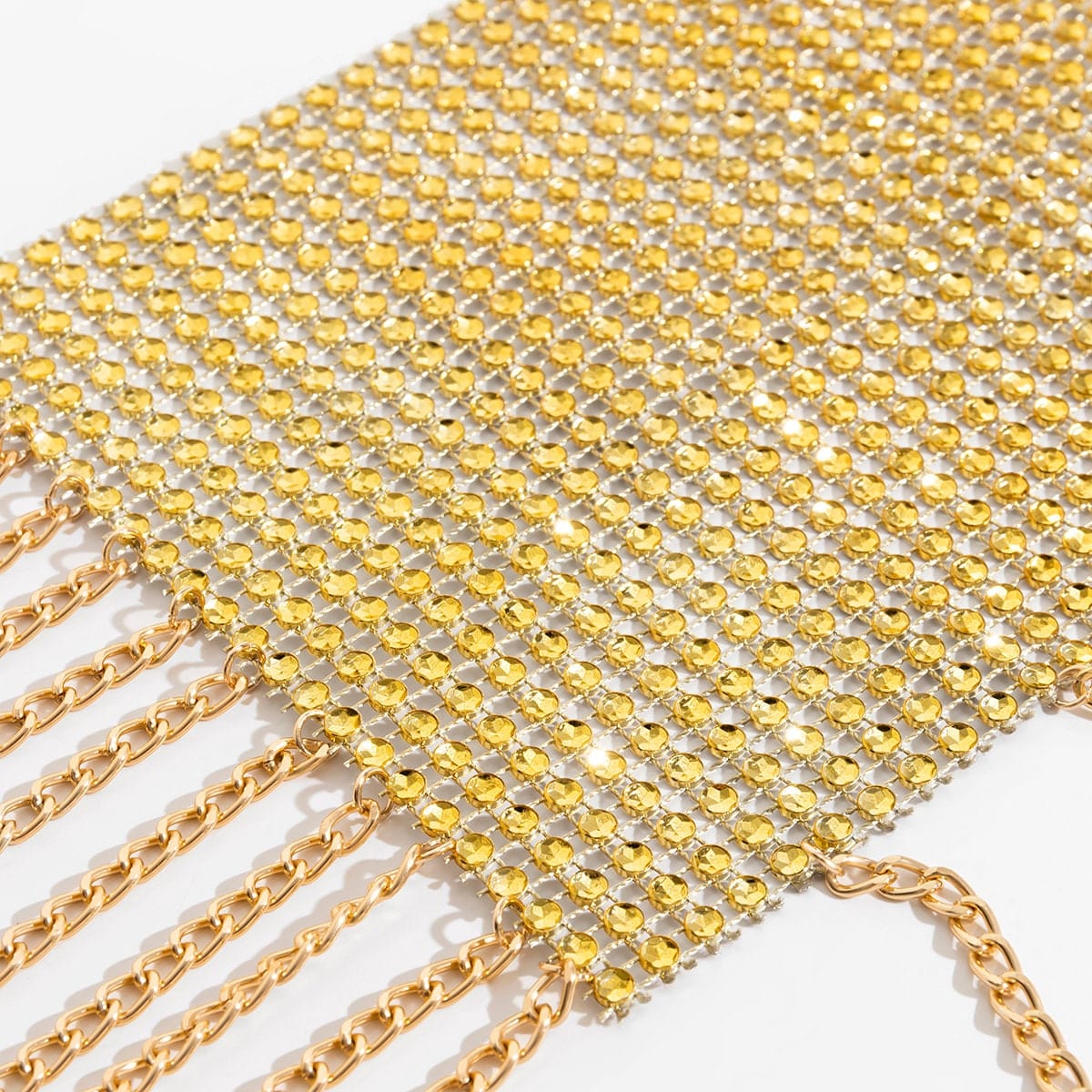Crystal Mesh Body Chain Bra with Rhinestone Inlay and Tassel Detail - 18k Gold Silver Plated - ArtGalleryZen