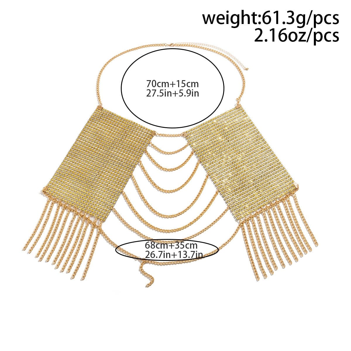 Crystal Mesh Body Chain Bra with Rhinestone Inlay and Tassel Detail - 18k Gold Silver Plated - ArtGalleryZen
