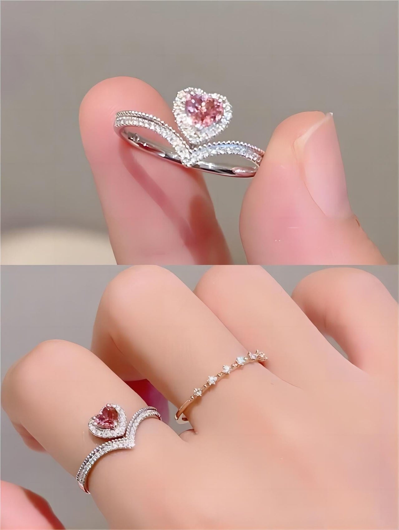 Cubic Zirconia Inlaid Diamond Heart Ring - ArtGalleryZen