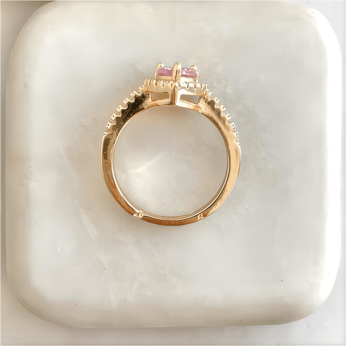 Cubic Zirconia Inlaid Pink Heart Ring - ArtGalleryZen