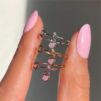 Thumbnail for Cute 18K Gold Dangle Crystal Heart Lock Ring - ArtGalleryZen