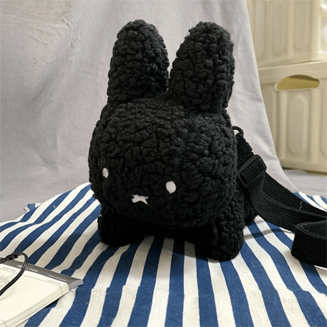 Cute Black White Plush Rabbit Crossbody Bag - ArtGalleryZen