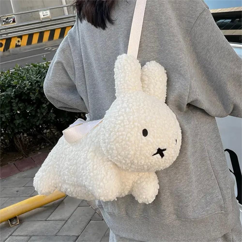 Cute Black White Plush Rabbit Crossbody Bag - ArtGalleryZen