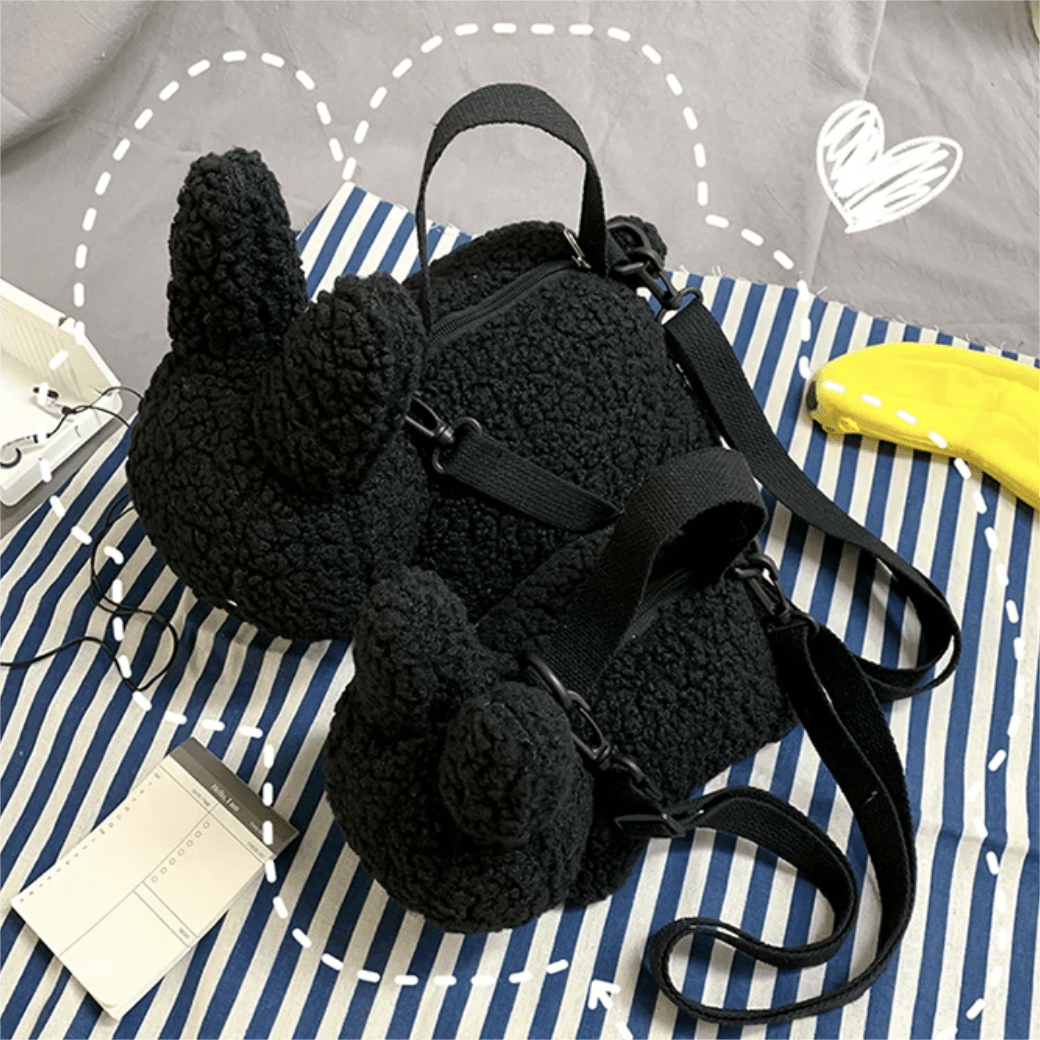 Cute Black White Plush Rabbit Crossbody Bag - ArtGalleryZen