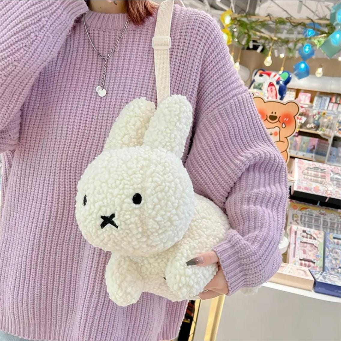 Cute Black White Plush Rabbit Crossbody Bag - ArtGalleryZen