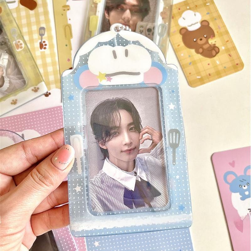 Cute Cat Bear Chef Transparent Kpop Keychain Photocard Holder - ArtGalleryZen