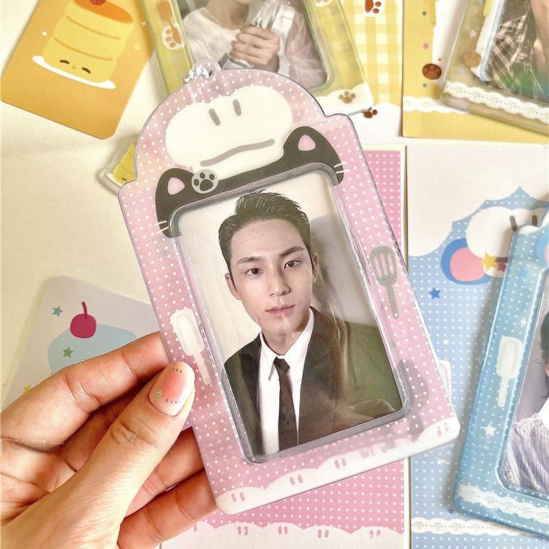 Cute Cat Bear Chef Transparent Kpop Keychain Photocard Holder - ArtGalleryZen