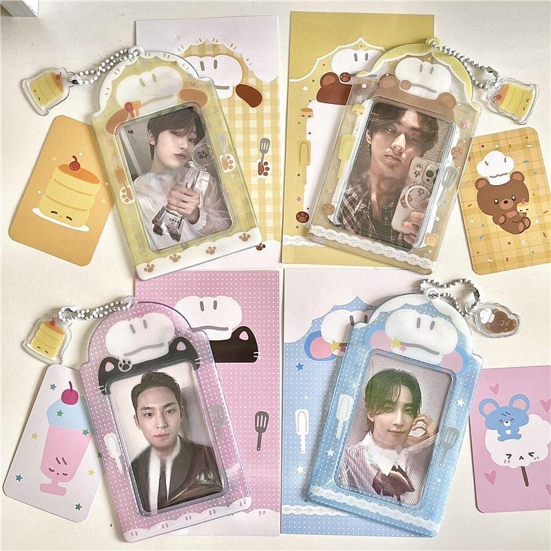 Cute Cat Bear Chef Transparent Kpop Keychain Photocard Holder - ArtGalleryZen