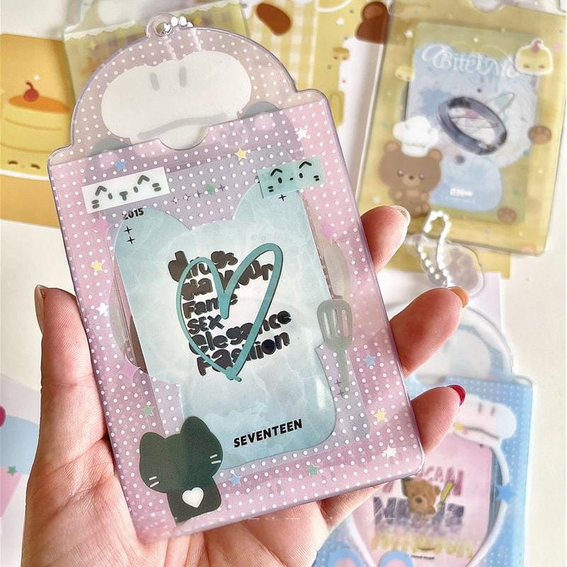 Cute Cat Bear Chef Transparent Kpop Keychain Photocard Holder - ArtGalleryZen