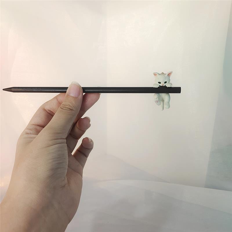 Cute Cat Pendant Flower Pearl Tassel Wooden Hair Fork Hair Pin - ArtGalleryZen