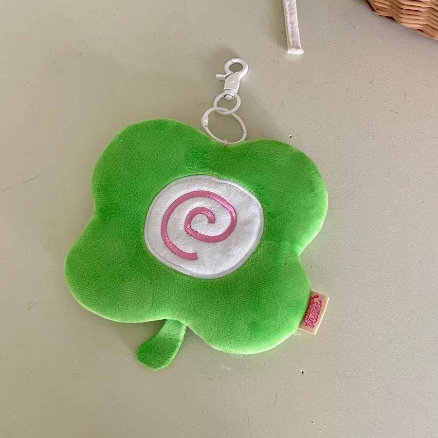 Cute Clover Narutomaki Plush Coin Purse Transparent Keychain Bag - ArtGalleryZen