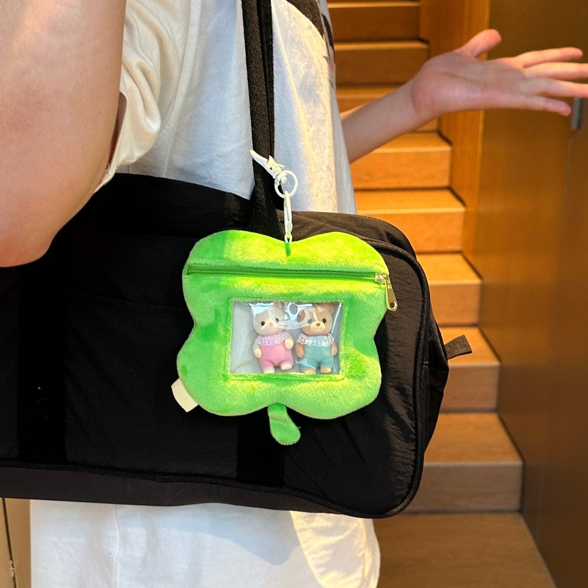 Cute Clover Narutomaki Plush Coin Purse Transparent Keychain Bag - ArtGalleryZen