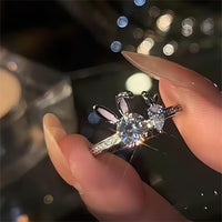 Thumbnail for Cute Crystal Carrot Rabbit Ring - ArtGalleryZen