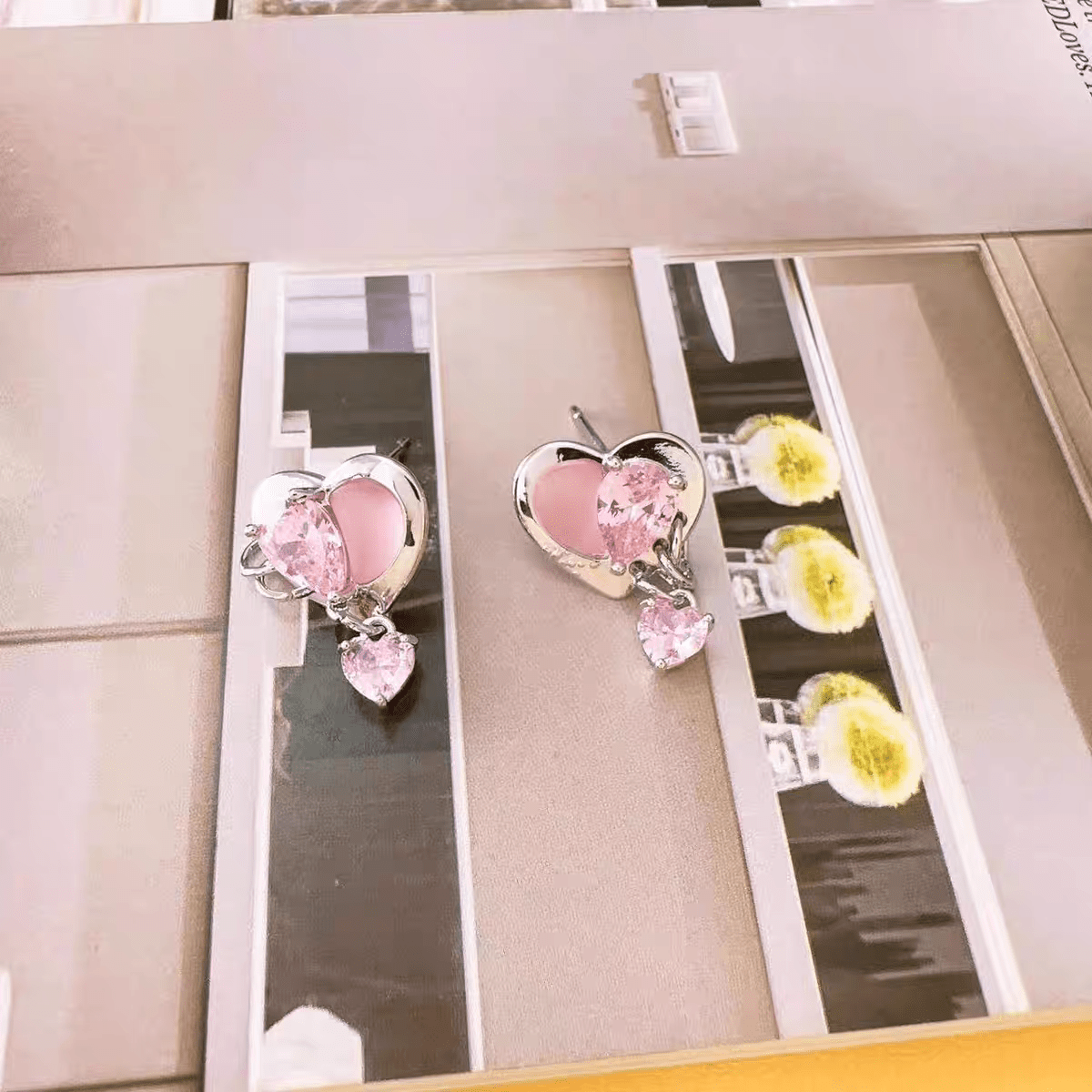 Cute Crystal Dangle Heart Earrings - ArtGalleryZen