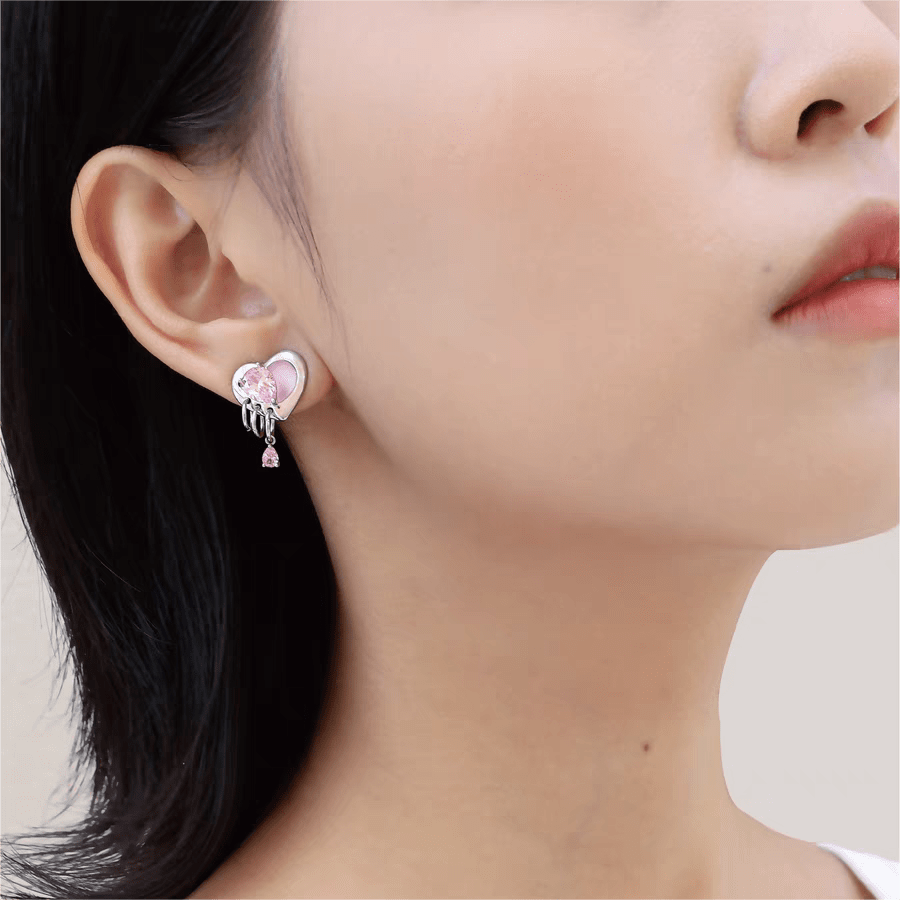 Cute Crystal Dangle Heart Earrings - ArtGalleryZen