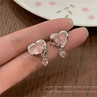 Thumbnail for Cute Crystal Dangle Heart Earrings - ArtGalleryZen