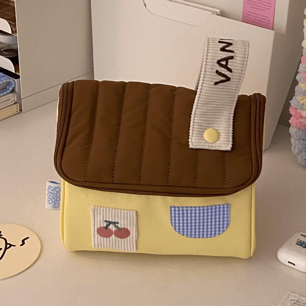 Cute Embroidery House Multi-Layer Makeup Bag Portable Travel Large Capacity Storage Bag - ArtGalleryZen