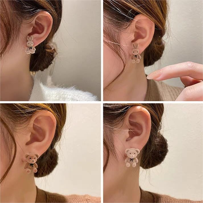 Cute Flocking Rabbit Bear Ear Studs - ArtGalleryZen