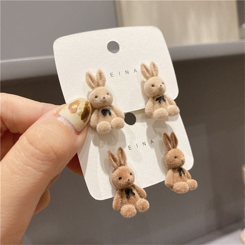 Cute Flocking Rabbit Bear Ear Studs - ArtGalleryZen