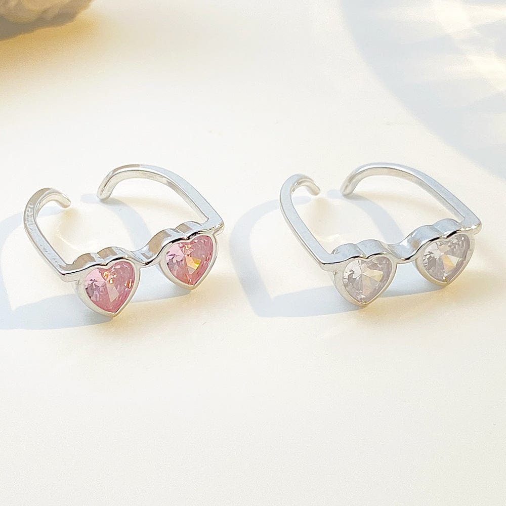 Cute Heart Shape Sunglasses Crystal Love Ring - ArtGalleryZen