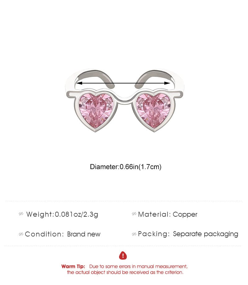 Cute Heart Shape Sunglasses Crystal Love Ring - ArtGalleryZen