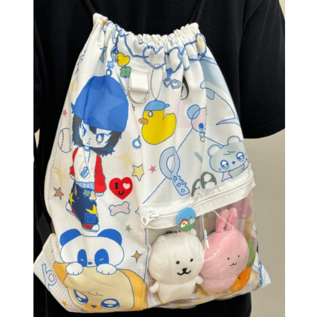 Cute Hip Hop Girl Kpop Fan Display Drawstring Backpack - ArtGalleryZen
