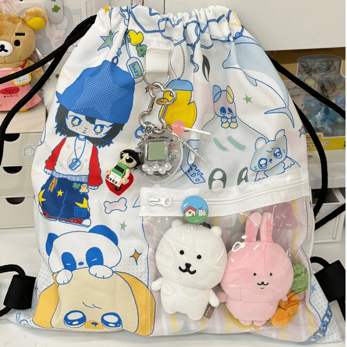 Cute Hip Hop Girl Kpop Fan Display Drawstring Backpack - ArtGalleryZen