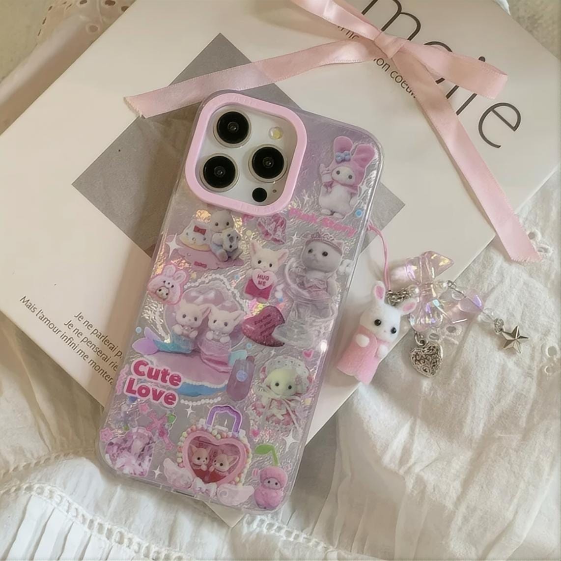 Cute Love Sylvanian Families iPhone Case With Accessories - ArtGalleryZen