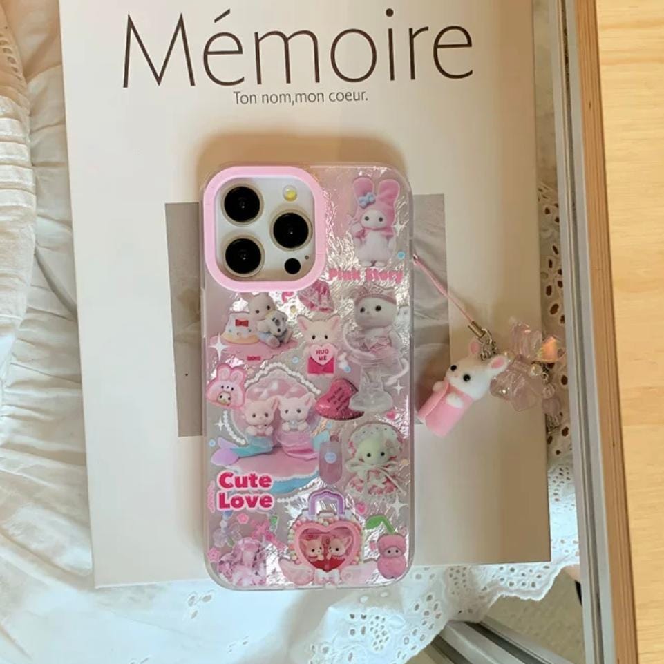Cute Love Sylvanian Families iPhone Case With Accessories - ArtGalleryZen