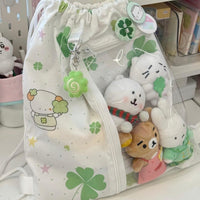 Thumbnail for Cute Lucky Clover Strawberry Puppy Kpop Fan Display Drawstring Backpack - ArtGalleryZen