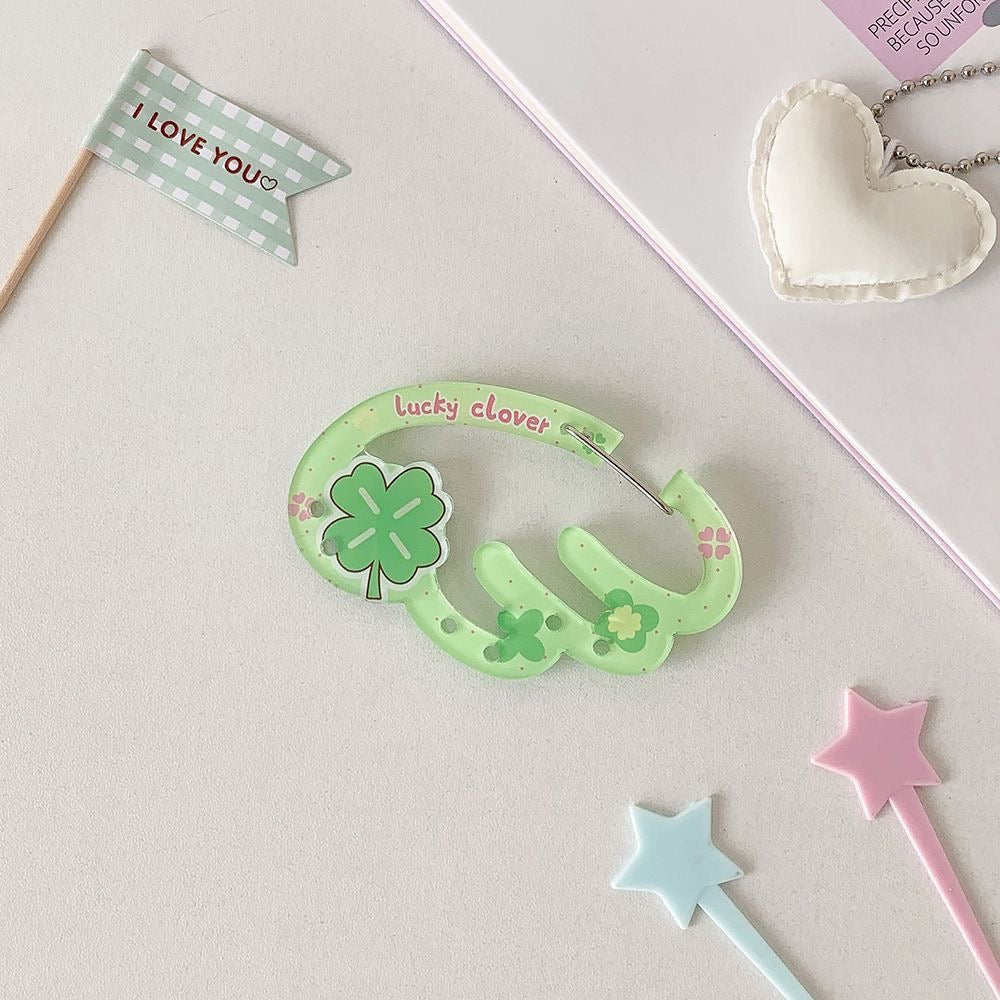 Cute Lucky Clover Strawberry Wing Kpop Acrylic Keychain Carabiner - ArtGalleryZen