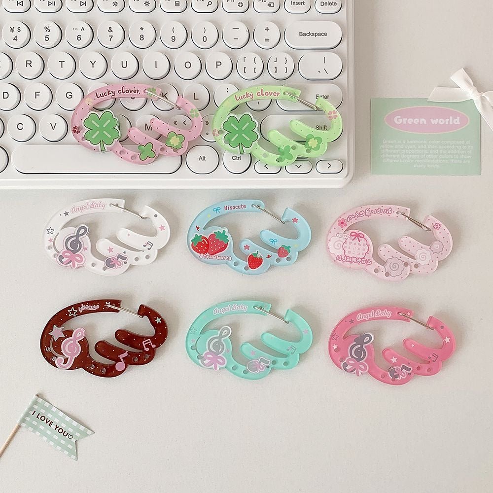 Cute Lucky Clover Strawberry Wing Kpop Acrylic Keychain Carabiner - ArtGalleryZen