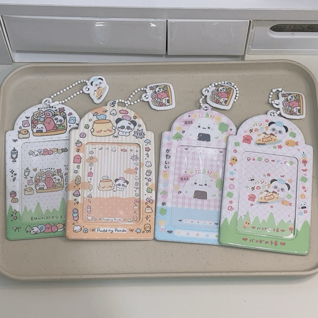 Cute Onigiri Pudding Panda Kpop Keychain Photocard Holder - ArtGalleryZen