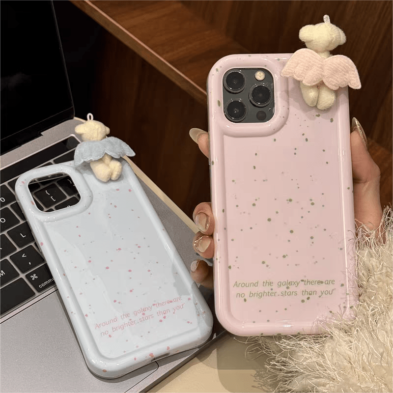 Cute Plush Angel Wings Teddy Bear iPhone Case - ArtGalleryZen