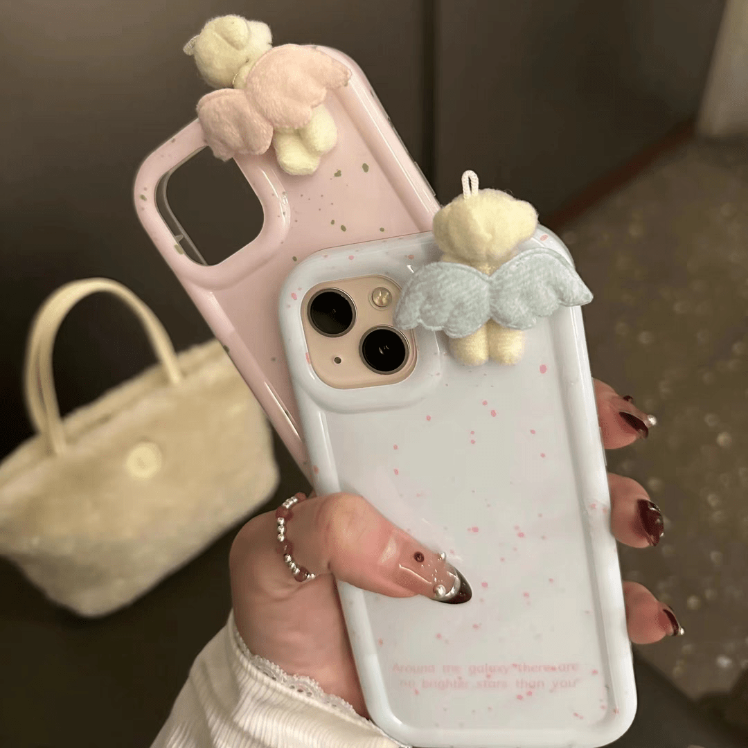 Cute Plush Angel Wings Teddy Bear iPhone Case - ArtGalleryZen