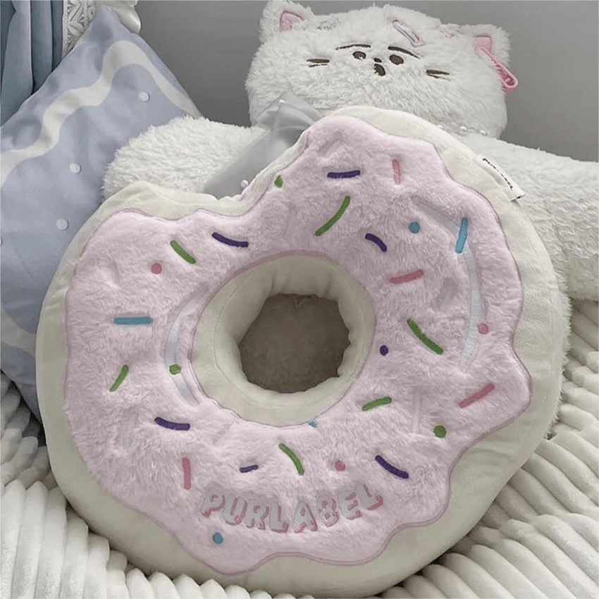 Cute Plush Embroidered Donut Pillow - ArtGalleryZen