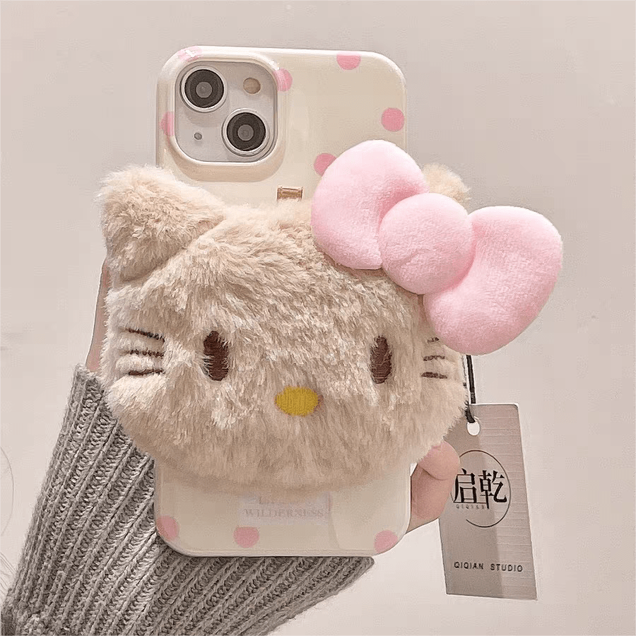 Cute Plush Hello Kitty Stand iPhone Case - ArtGalleryZen
