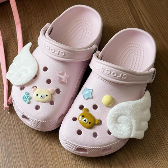 Cute Rilakkuma Plush Wings Sandals Shoe Charms Kawaii Crocs