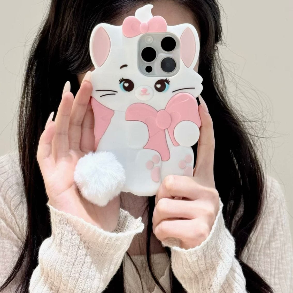 Cute Sanrio Marie Kitten Silicone iPhone Case With Plush Accessories - ArtGalleryZen