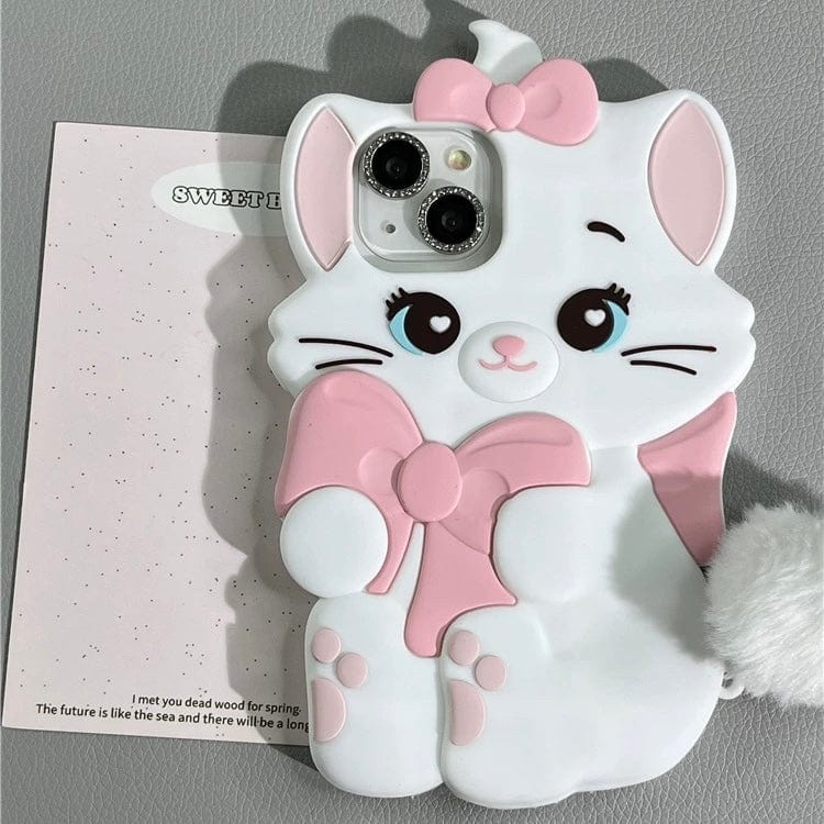 Cute Sanrio Marie Kitten Silicone iPhone Case With Plush Accessories - ArtGalleryZen