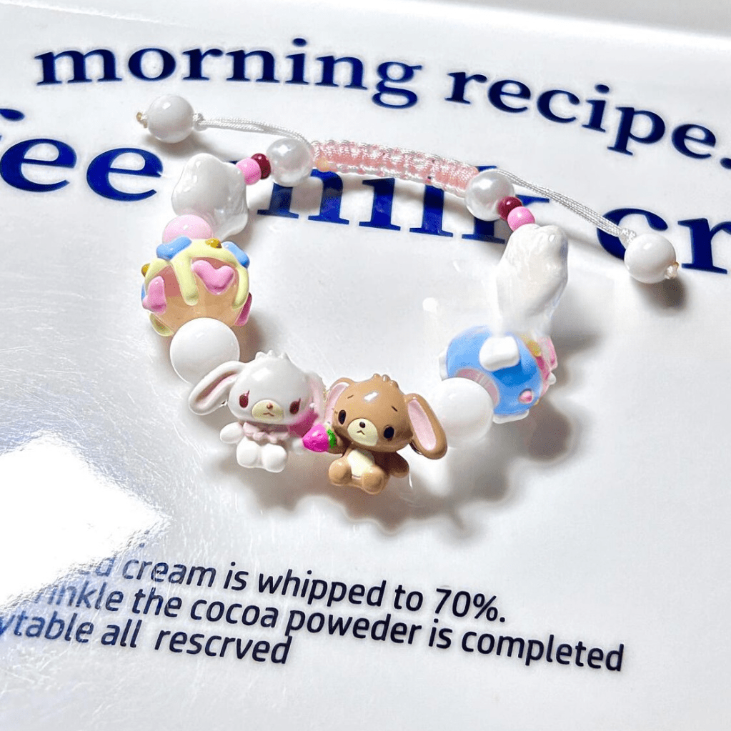 Cute Sanrio Sugarbunnies Cupcake Glass Bead Chain Bracelet - ArtGalleryZen