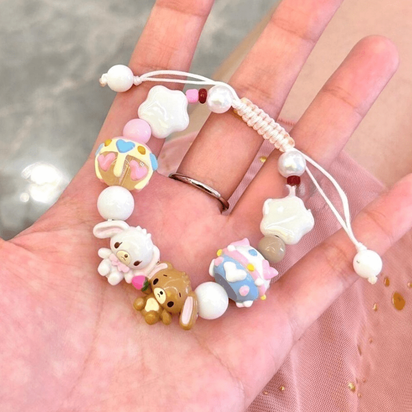 Cute Sanrio Sugarbunnies Cupcake Glass Bead Chain Bracelet - ArtGalleryZen
