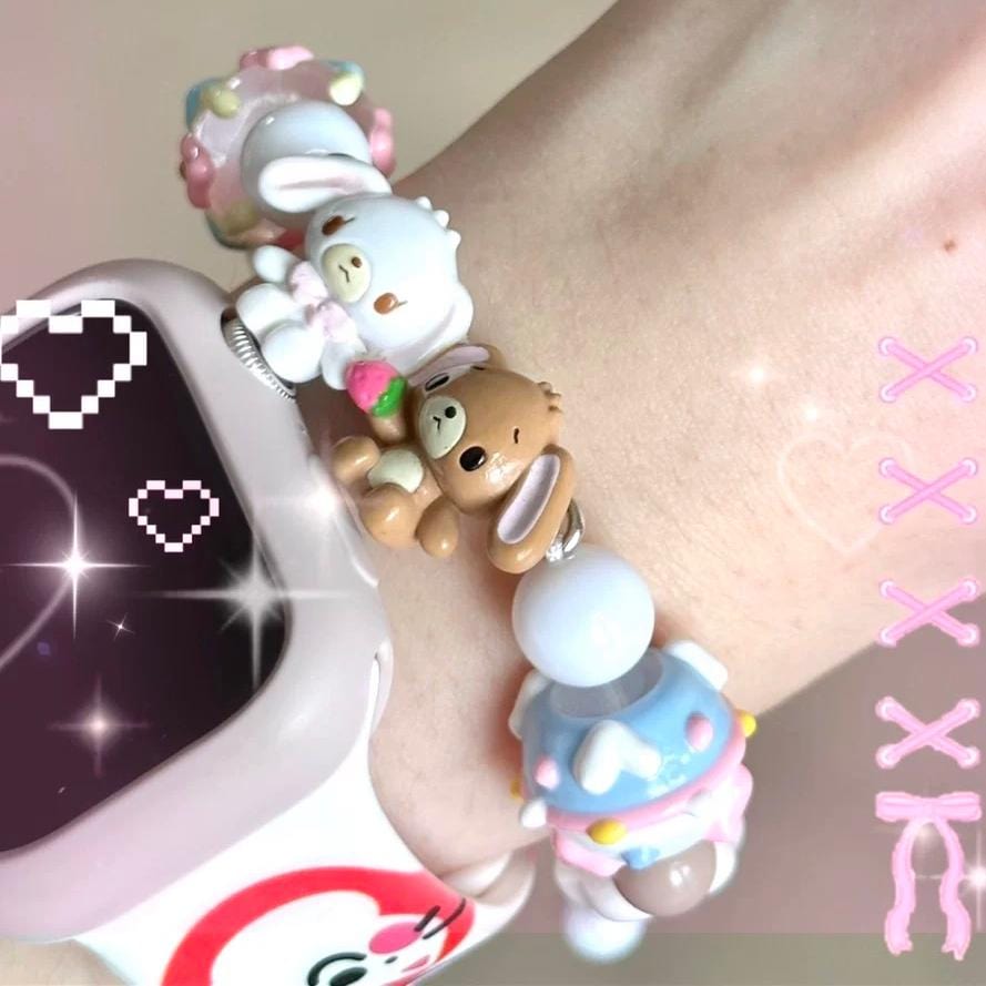 Cute Sanrio Sugarbunnies Cupcake Glass Bead Chain Bracelet - ArtGalleryZen