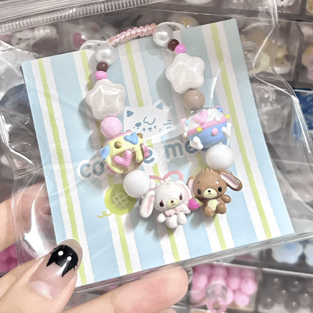 Cute Sanrio Sugarbunnies Cupcake Glass Bead Chain Bracelet - ArtGalleryZen