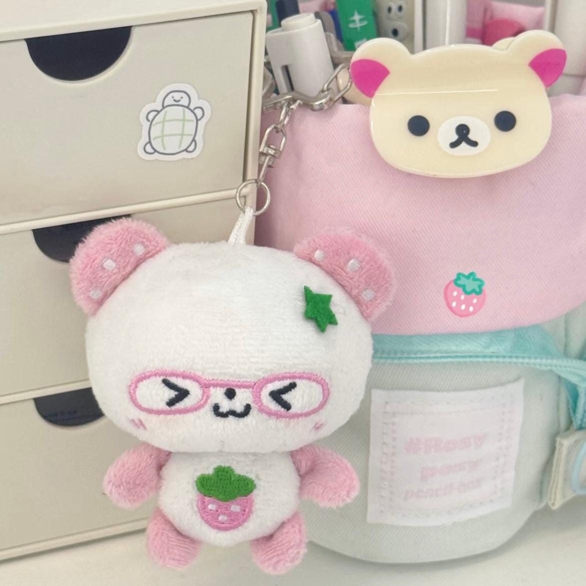 Cute Strawberry Panda Plush Keychain Doll - ArtGalleryZen