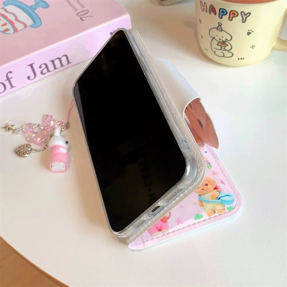 Cute Sylvanian Families Leather Flip iPhone Case With Charm - ArtGalleryZen