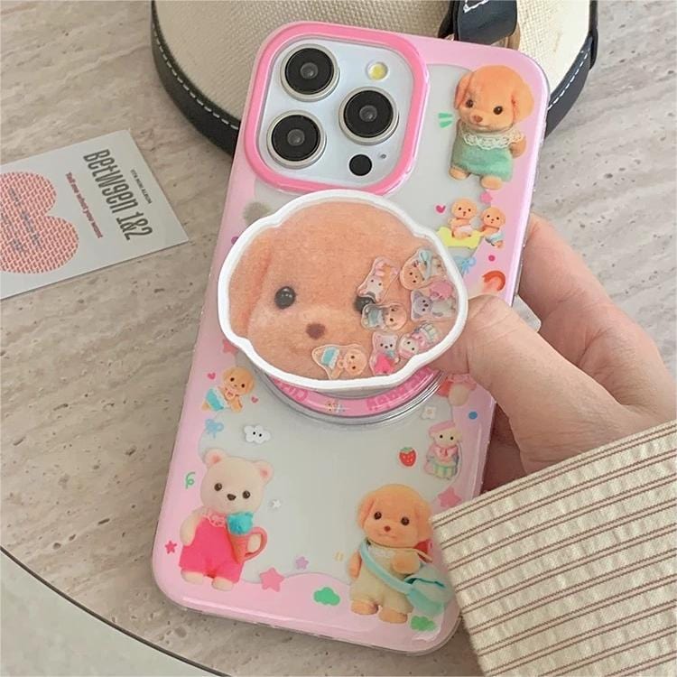 Cute Sylvanian Families Puppy Shaker Magnetic Stand iPhone Case - ArtGalleryZen